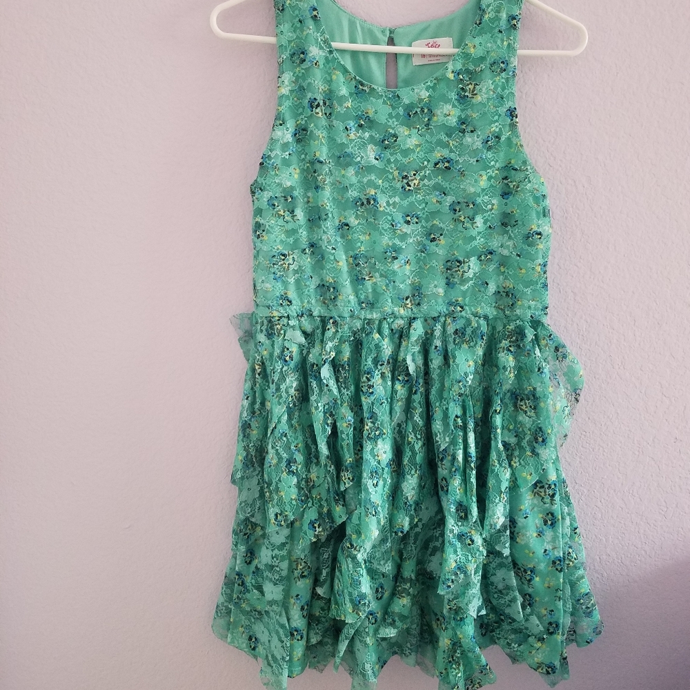 Justice Green Floral Ruffle Dress
